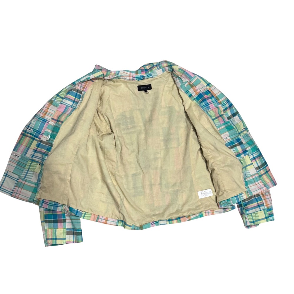 Talbots Blazer Women 14 Multi Madras Patchwork Excellent Cropped Double Breasted - Picture 10 of 12